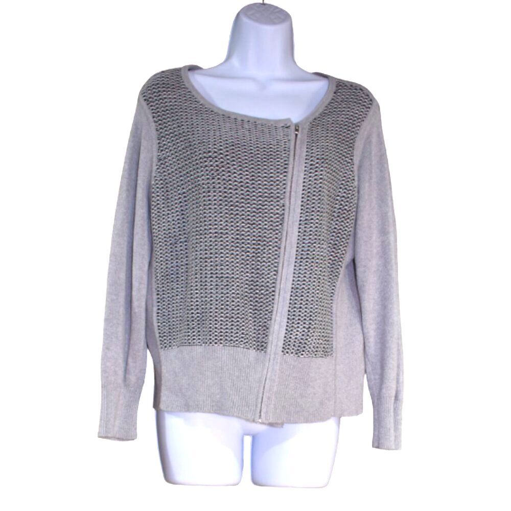 Banana Republic Light Gray Knit Zip-Front Cardigan